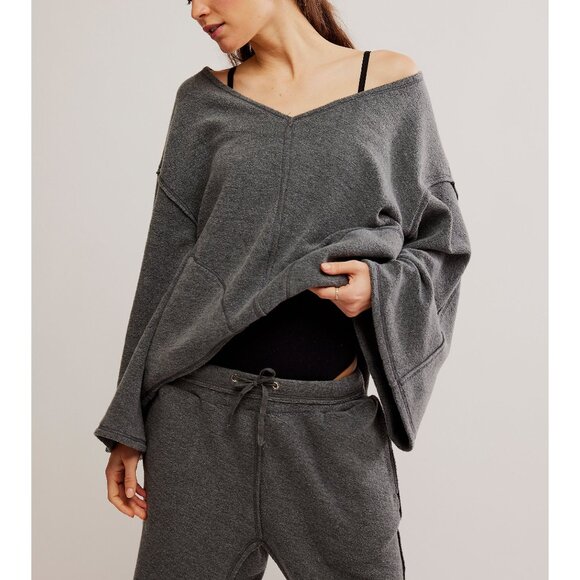 Free People Gray Off-Shoulder Sweatshirt - Picture 1 of 9